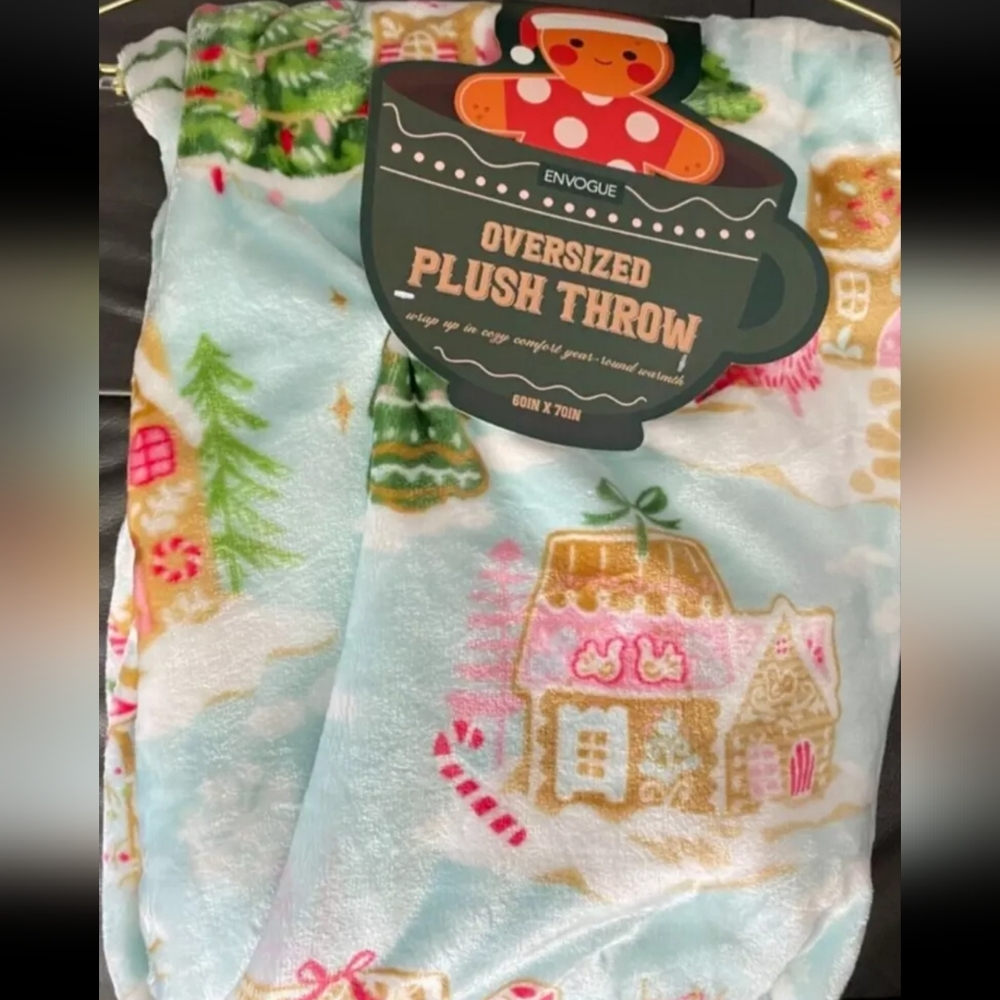 Envogue Christmas Blue GINGERBREAD VILLAGE Throw Blanket New